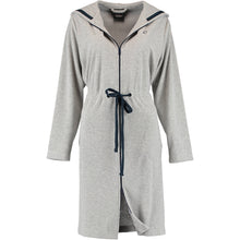 Laden Sie das Bild in den Galerie-Viewer, Cawö Home Bademantel Damen Kurzmantel mit Kapuze / Grau-Blau