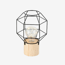 Laden Sie das Bild in den Galerie-Viewer, Tischleuchte STAGO mit Holzfuß und LED Leuchtdraht aus Metall