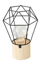 Laden Sie das Bild in den Galerie-Viewer, Tischleuchte STAGO mit Holzfuß und LED Leuchtdraht aus Metall