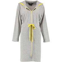 Laden Sie das Bild in den Galerie-Viewer, Cawö Home Bademantel Damen Kurzmantel mit Kapuze / Grau melange-gelb