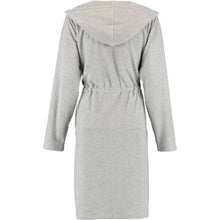 Laden Sie das Bild in den Galerie-Viewer, Cawö Home Bademantel Damen Kurzmantel mit Kapuze / Grau melange-gelb