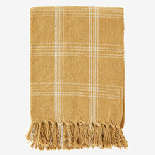 Laden Sie das Bild in den Galerie-Viewer, Gewebte Karo-Decke mit Fransen in gelb-weiß 120x150