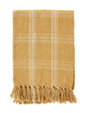Laden Sie das Bild in den Galerie-Viewer, Gewebte Karo-Decke mit Fransen in gelb-weiß 120x150