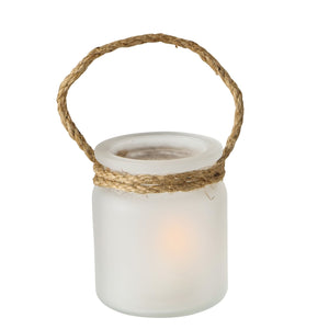 Windlicht TRAX aus Milchglas mit Henkel aus Tau