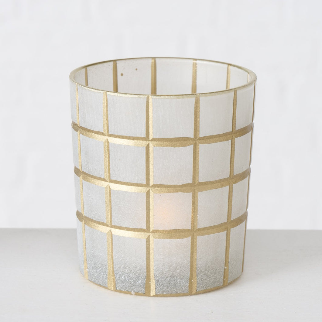 Windlicht NERUNA Milchglas mit goldfarbenen Details