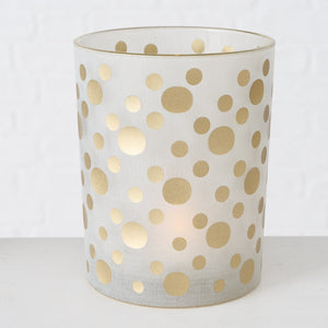 Windlicht NERUNA Milchglas mit goldfarbenen Details