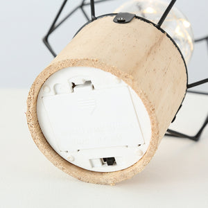 Tischleuchte STAGO mit Holzfuß und LED Leuchtdraht aus Metall