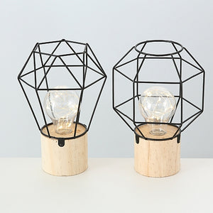Tischleuchte STAGO mit Holzfuß und LED Leuchtdraht aus Metall
