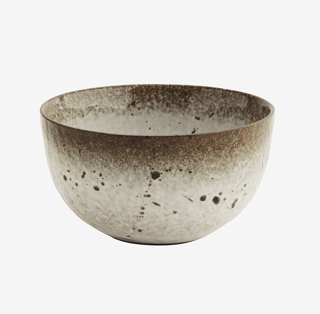 Stoneware Schale flach weiß - braun - beige mit Farbverlauf und Muster