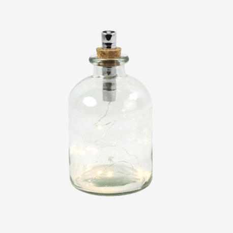 LED Lampe OLEG runde Glasflasche mit Korken und Lichterkette
