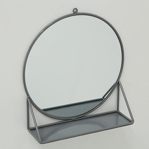Spiegel CENTRO rund mit Ablage aus Eisen in Grau