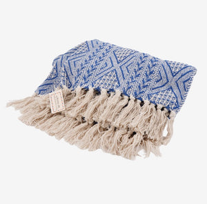 Plaid aus 100% recycelter Baumwolle / blau-beige