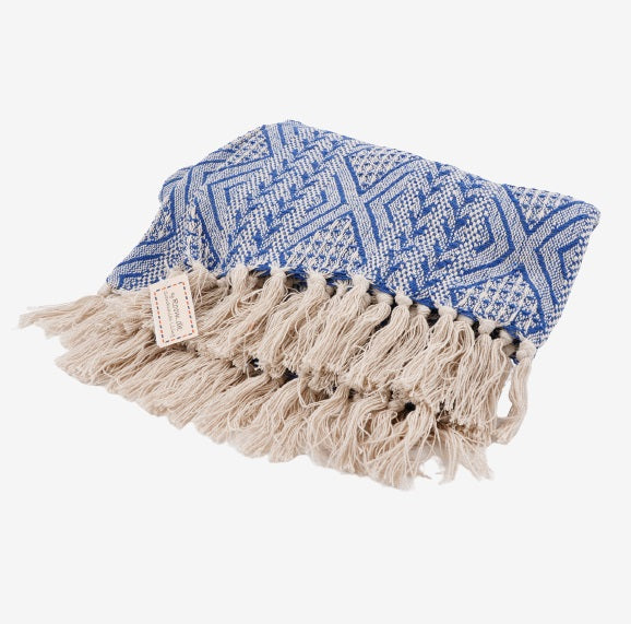 Plaid aus 100% recycelter Baumwolle / blau-beige