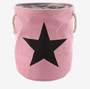 Wäschekorb / Wäschesammler mit Stern - Print und Kordel - Griffen in Rosa