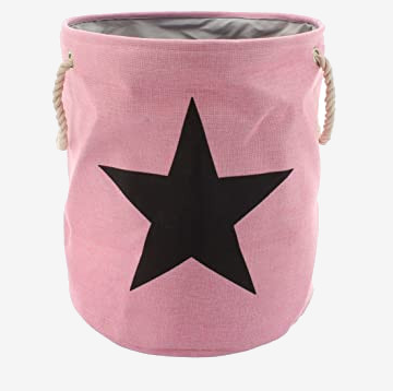 Wäschekorb / Wäschesammler mit Stern - Print und Kordel - Griffen in Rosa