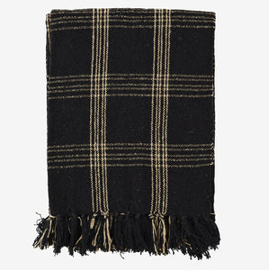 Gewebte Karo-Decke mit Fransen in schwarz-beige 120x150